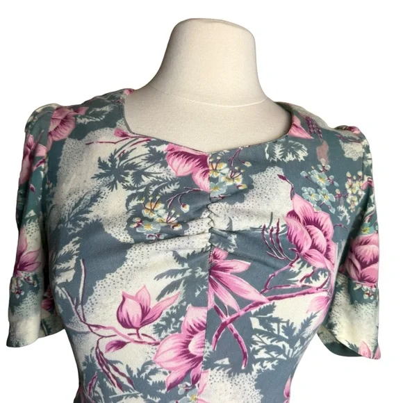 Vintage 70s Maxi Dress Hawaiian Tropical Short Sleeve Juniors Sz 11 Floral - Picture 2 of 12